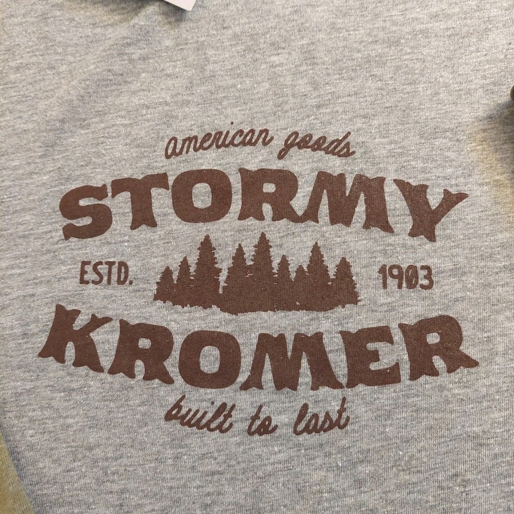 Stormy Kromer Unisex Baseball Tee Gray & Olive Green Cotton/Poly Blend Sz L NEW! - Picture 2 of 10
